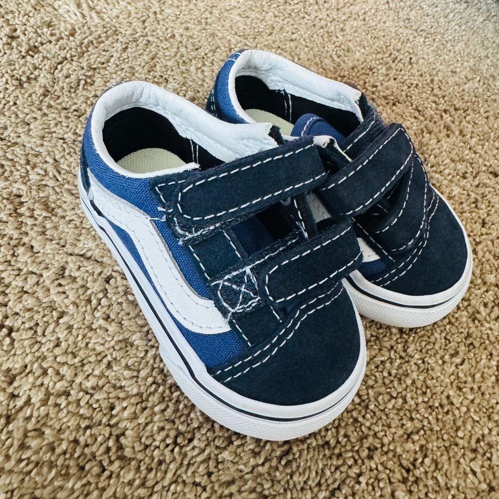 Vans Kids Navy and White Velcro Sneakers